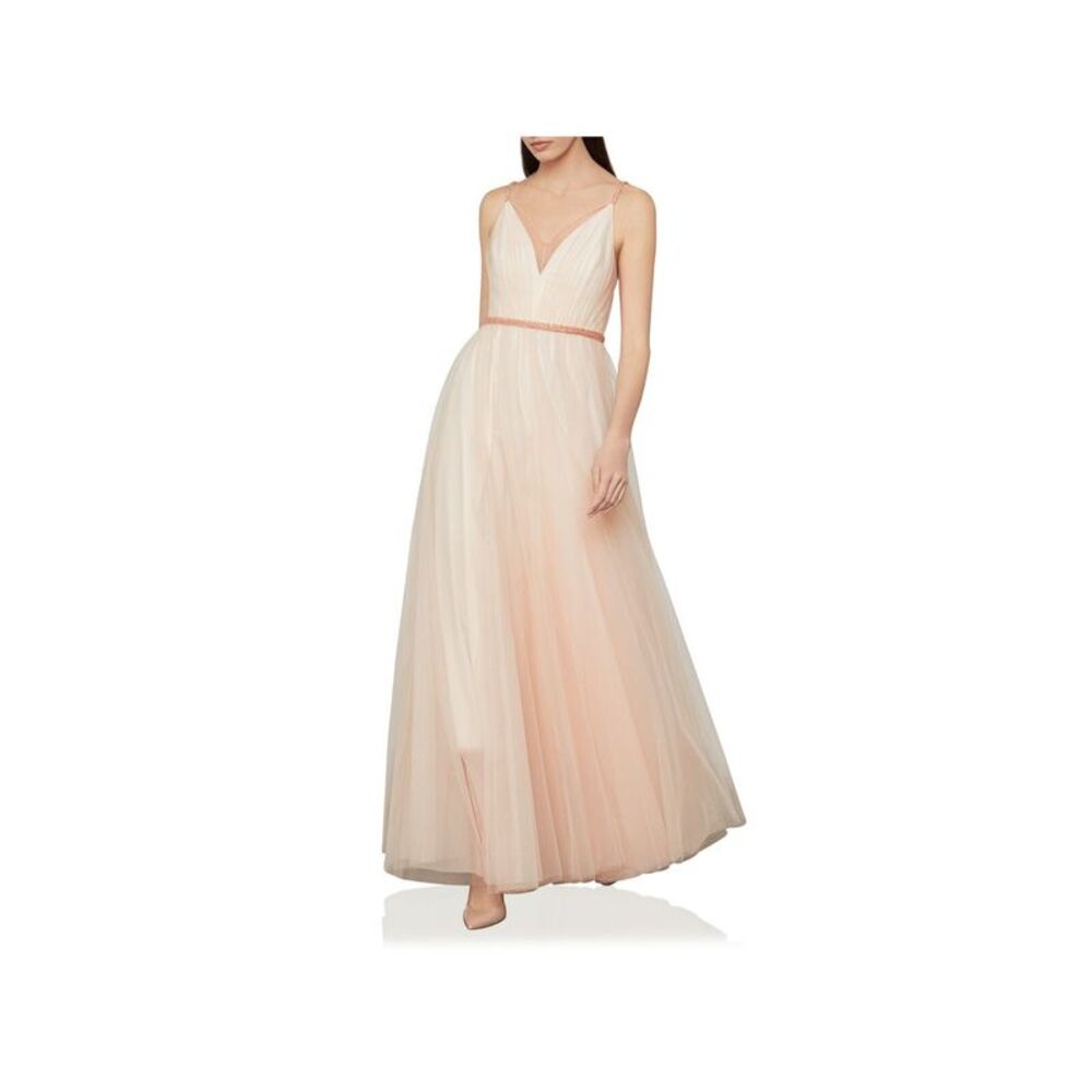 BCBG MAXAZRIA Womens Pink Spaghetti Strap V Neck Full-Length Prom Gown Dress 14